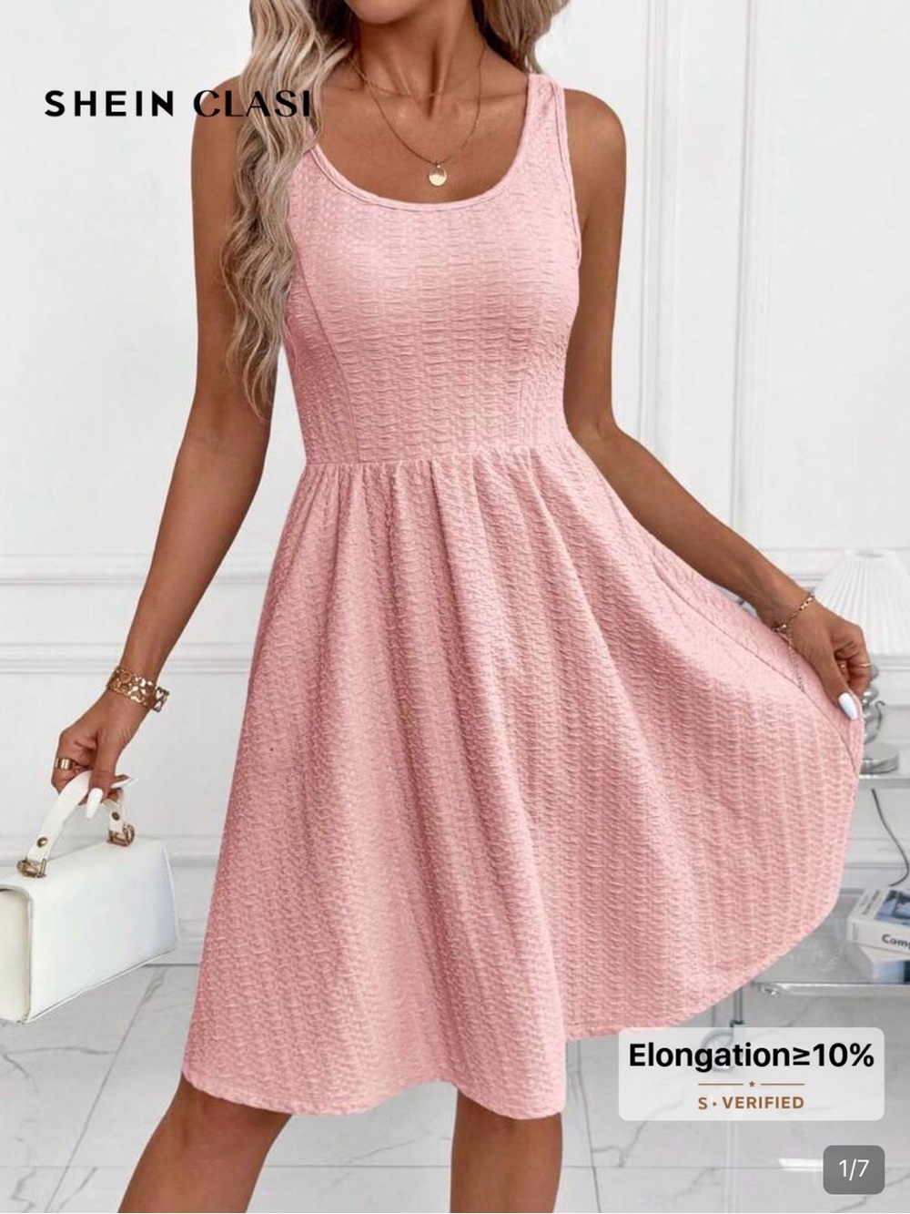 SHEIN Classic Pink Sleeveless Textured Fit & Flare Dress